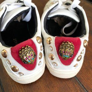 Kurt Geiger little girls white‎ sneakers shoes sz 1 quilted logo charm embossed